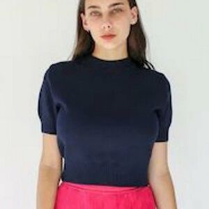 St. John Santana Knit High Neck Sweater Short Sleeve Nautical Coastal Preppy